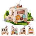 Montessori 8-in-1 Busy Bus – Aktivitätswürfel aus Holz - Beige