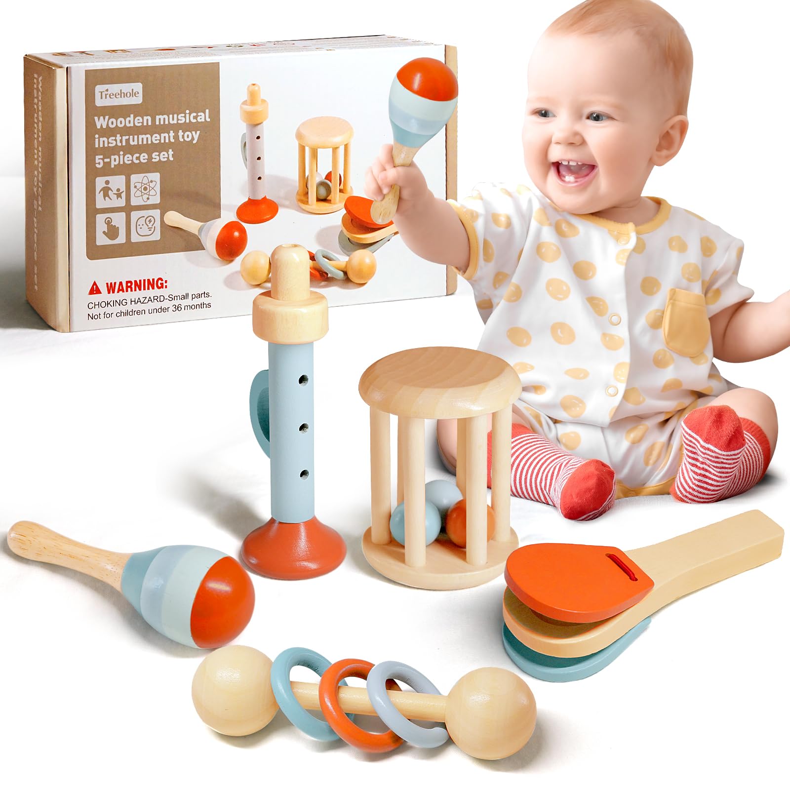 Montessori Musikinstrumente Holz-Set (5-tlg.) – Sensorik