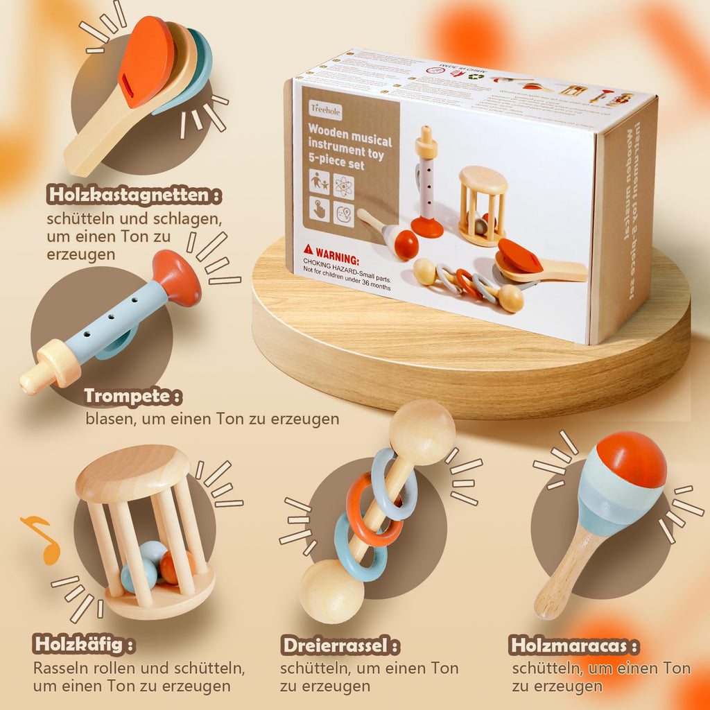 Montessori Musikinstrumente Holz-Set (5-tlg.) – Sensorik