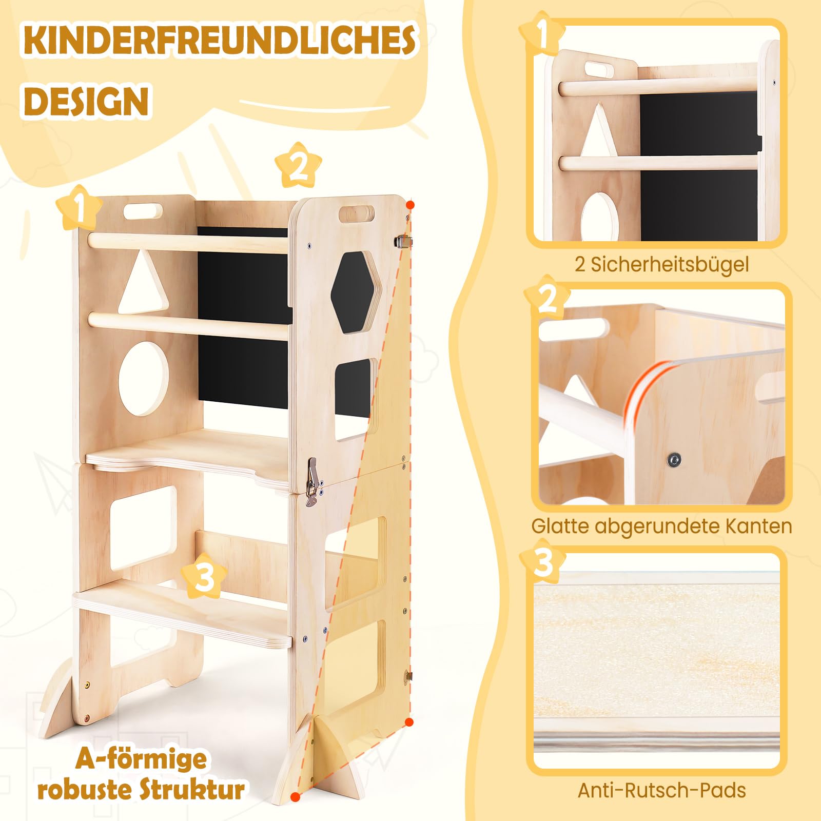 Lernturm 3-in-1 Klappbar – Mit Kreidetafel