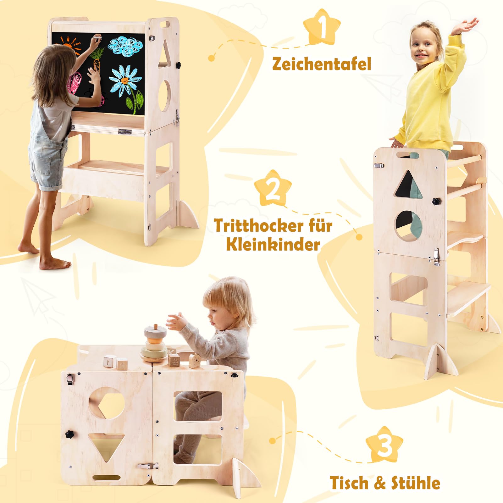 Lernturm 3-in-1 Klappbar – Mit Kreidetafel