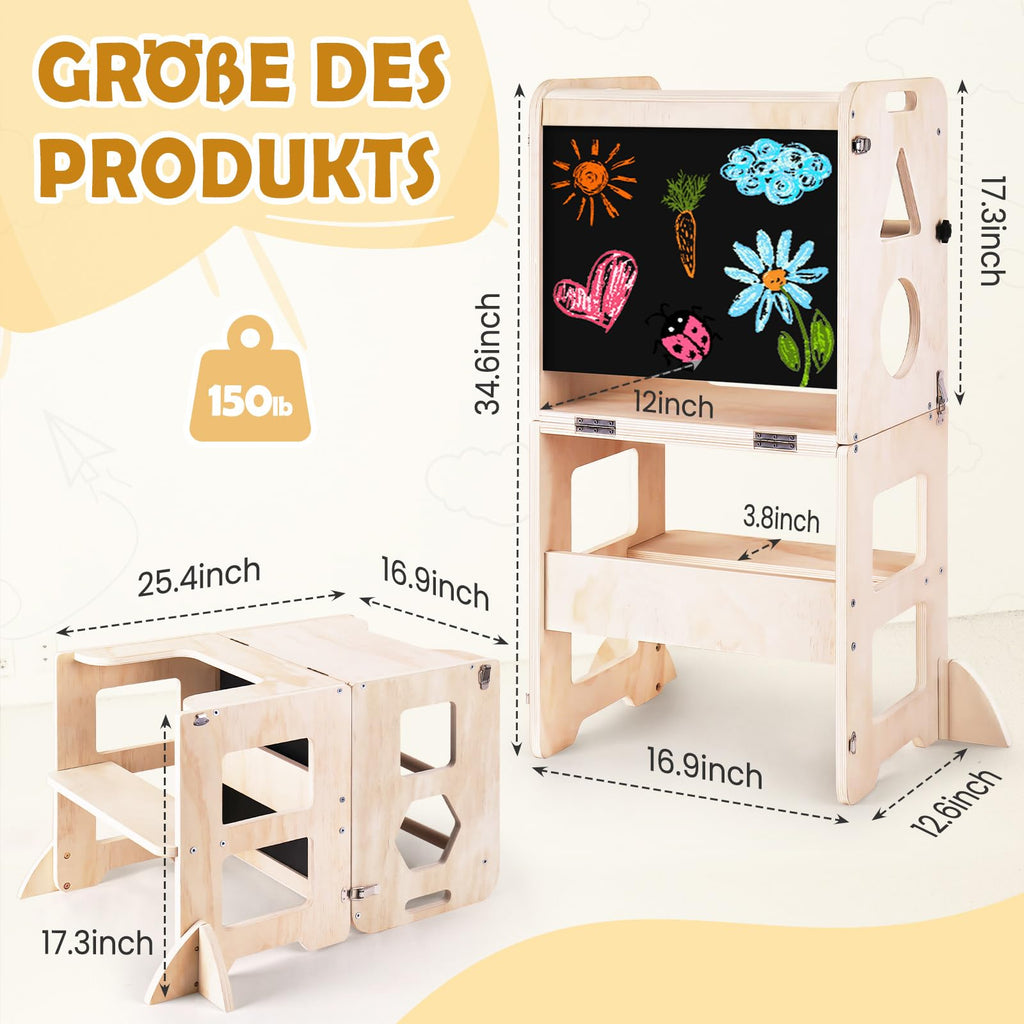 Lernturm 3-in-1 Klappbar – Mit Kreidetafel