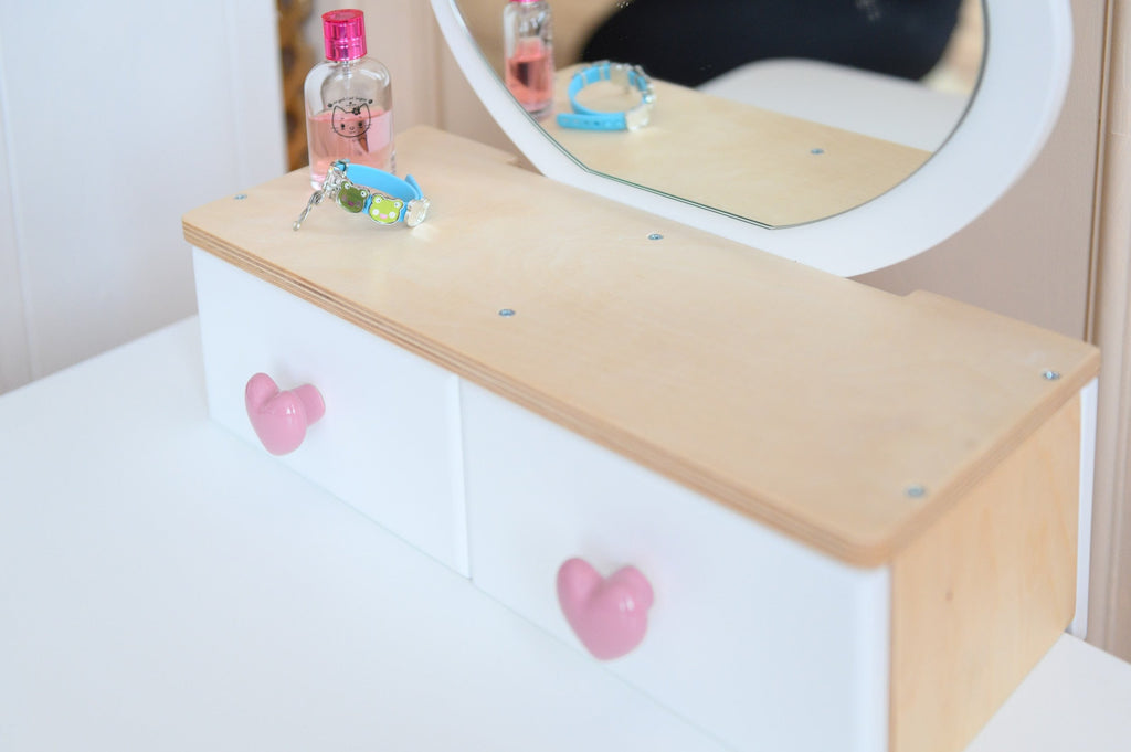 Kinder Schminktisch mit Spiegel & Stuhl – Holz Spieltisch Set