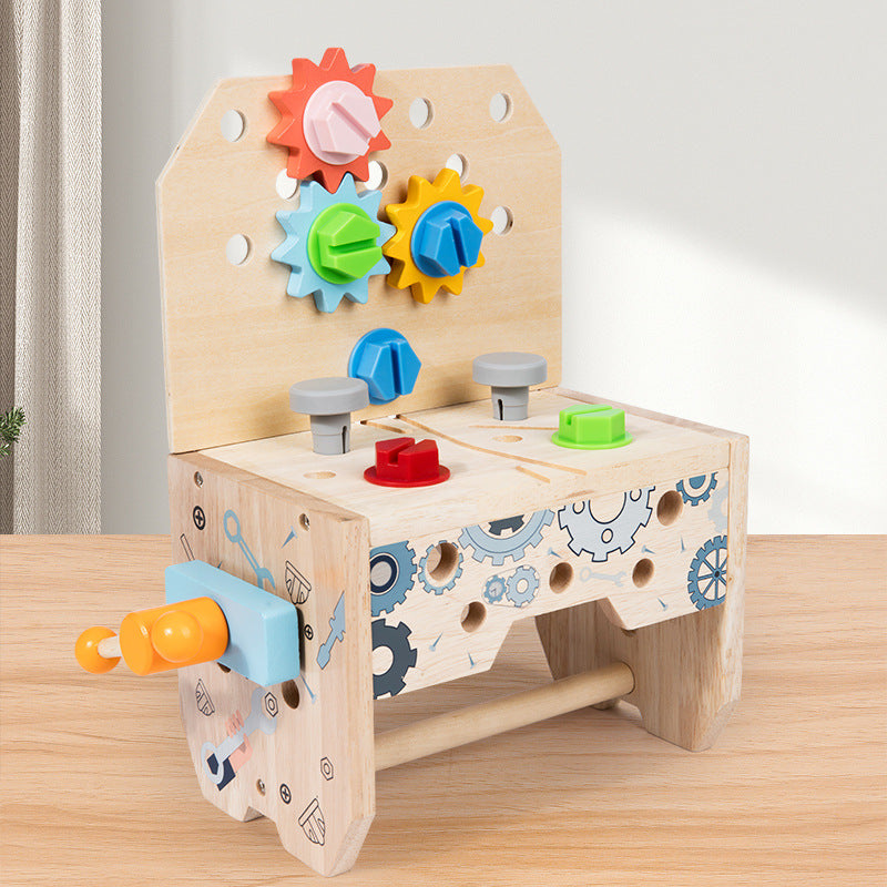 Kinder Schraub-Werkbank aus Holz – 3-in-1 Muttern-Spiel