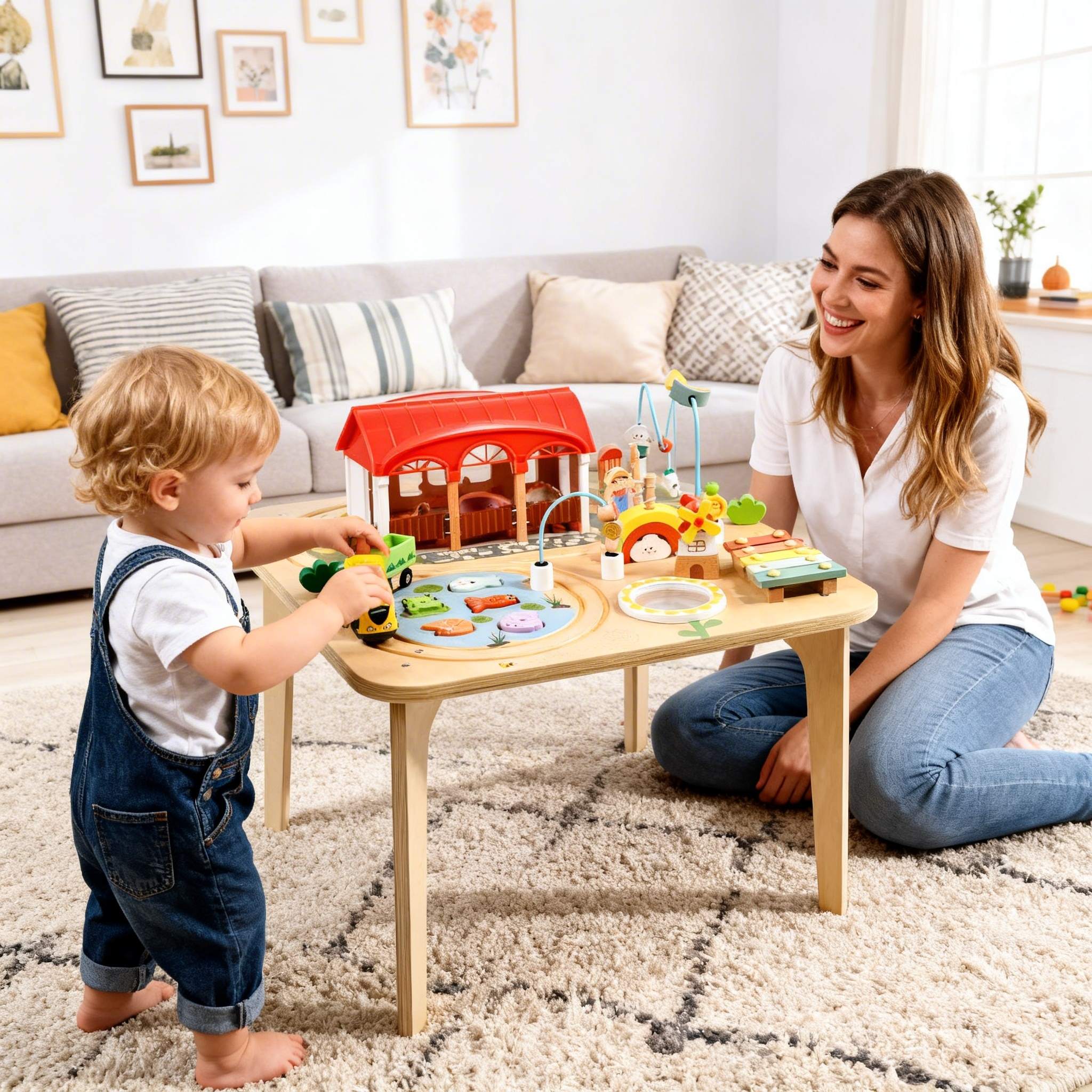 9-in-1 Holz-Aktivitätstisch | All-in-One Lernzentrum für Kleinkinder
