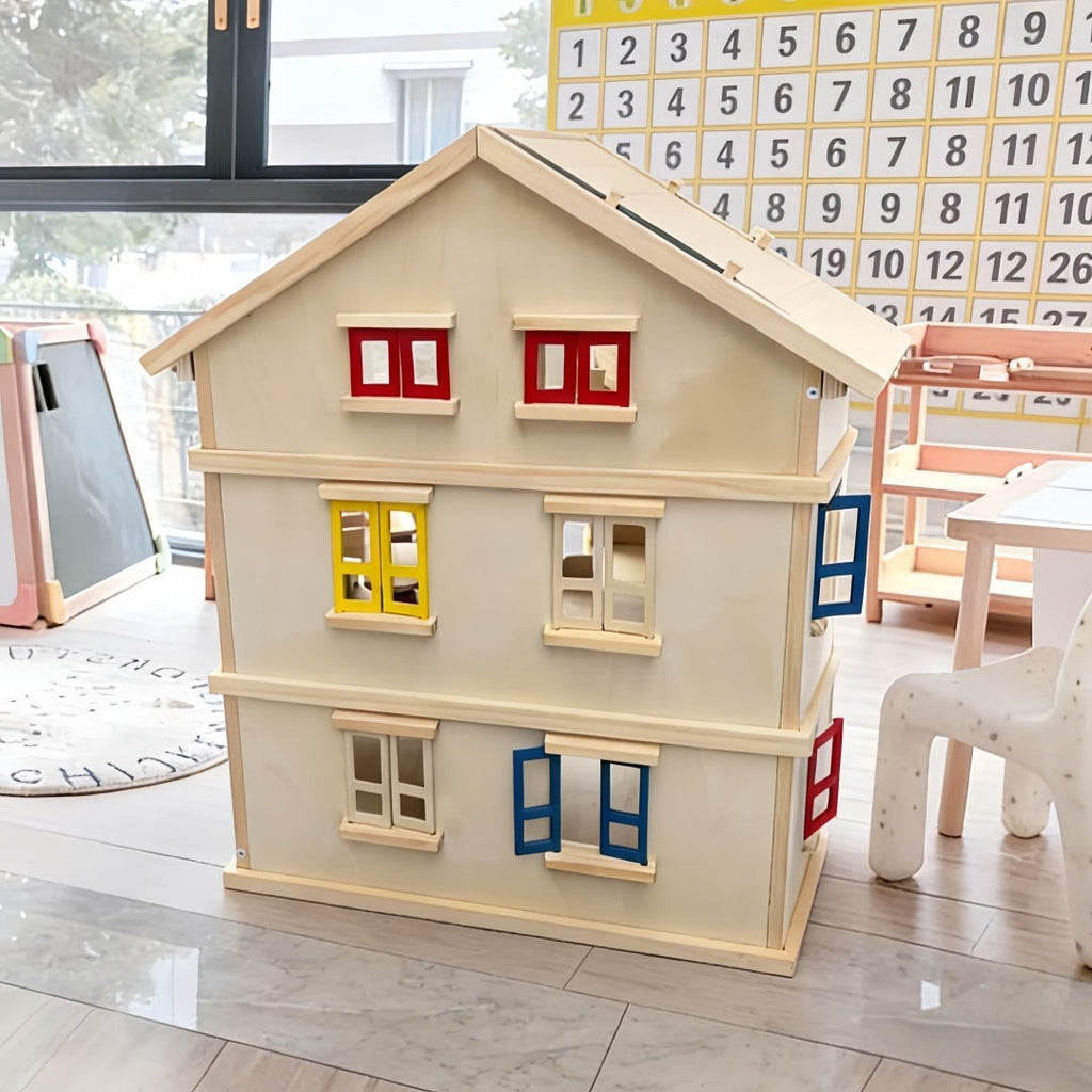 Großes Holz Puppenhaus 3 Etagen mit Möbeln