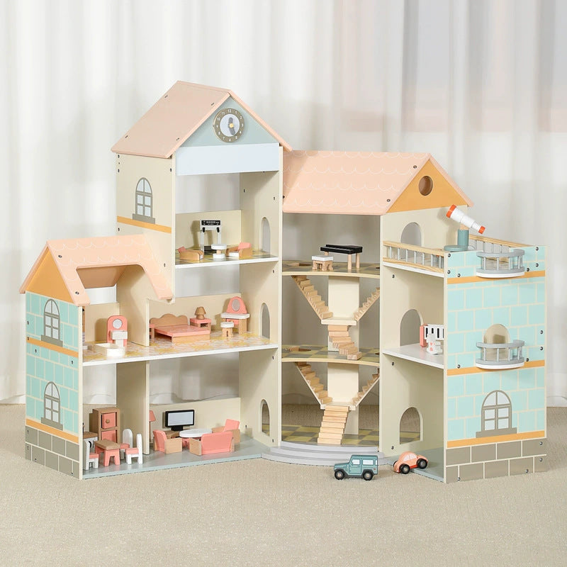 Großes Puppenhaus Holz – Eckhaus mit Treppen & 3 Etagen-XXXL