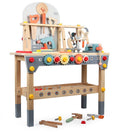 Große Kinder Werkbank aus Holz – 68cm Werkzeugtisch mit Zahnrädern & Schraubsystem