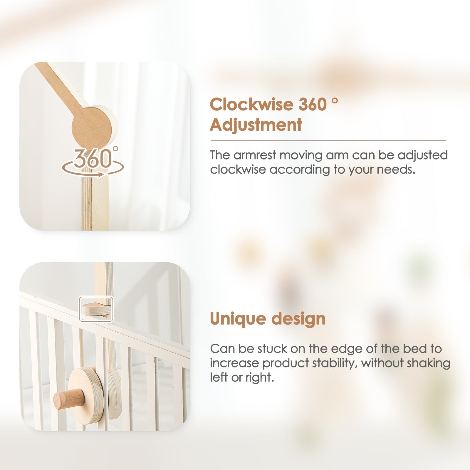 Buchenholz Mobile-Halter fürs Babybett – 2-stufig & 360° drehbar