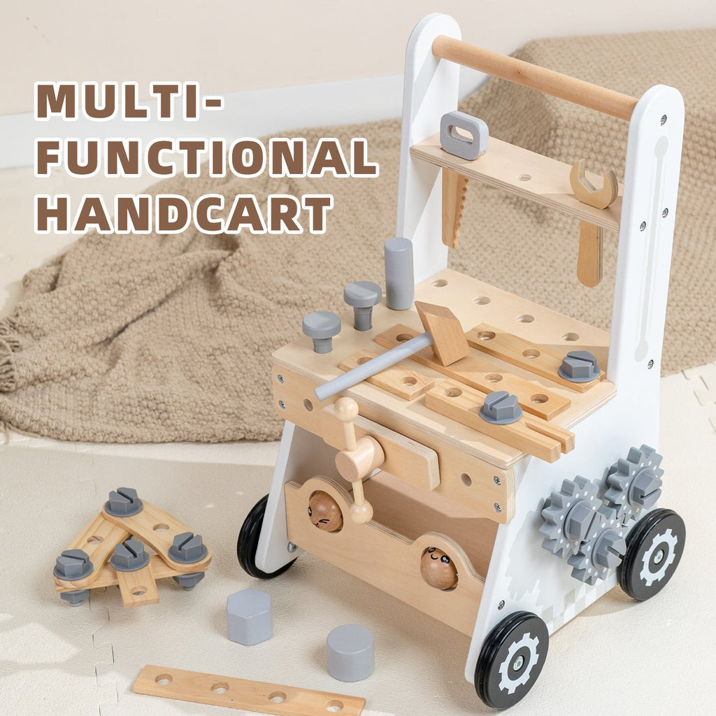 Montessori Schiebewagen aus Holz – 2-in-1 Spielzeug mit Spielelementen