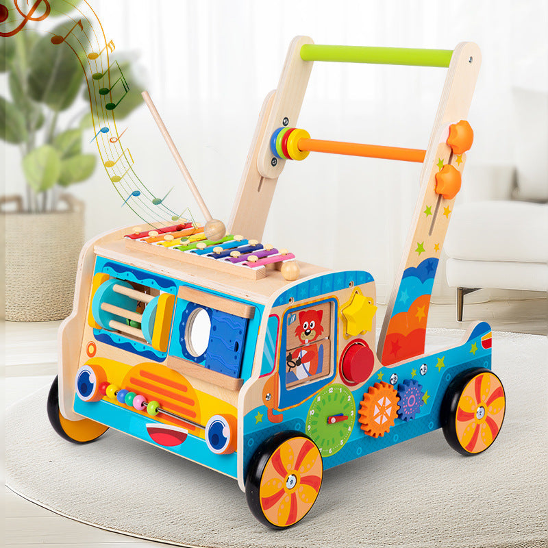 Montessori Schiebewagen aus Holz – Spielzeug mit Xylophon & Spielelementen