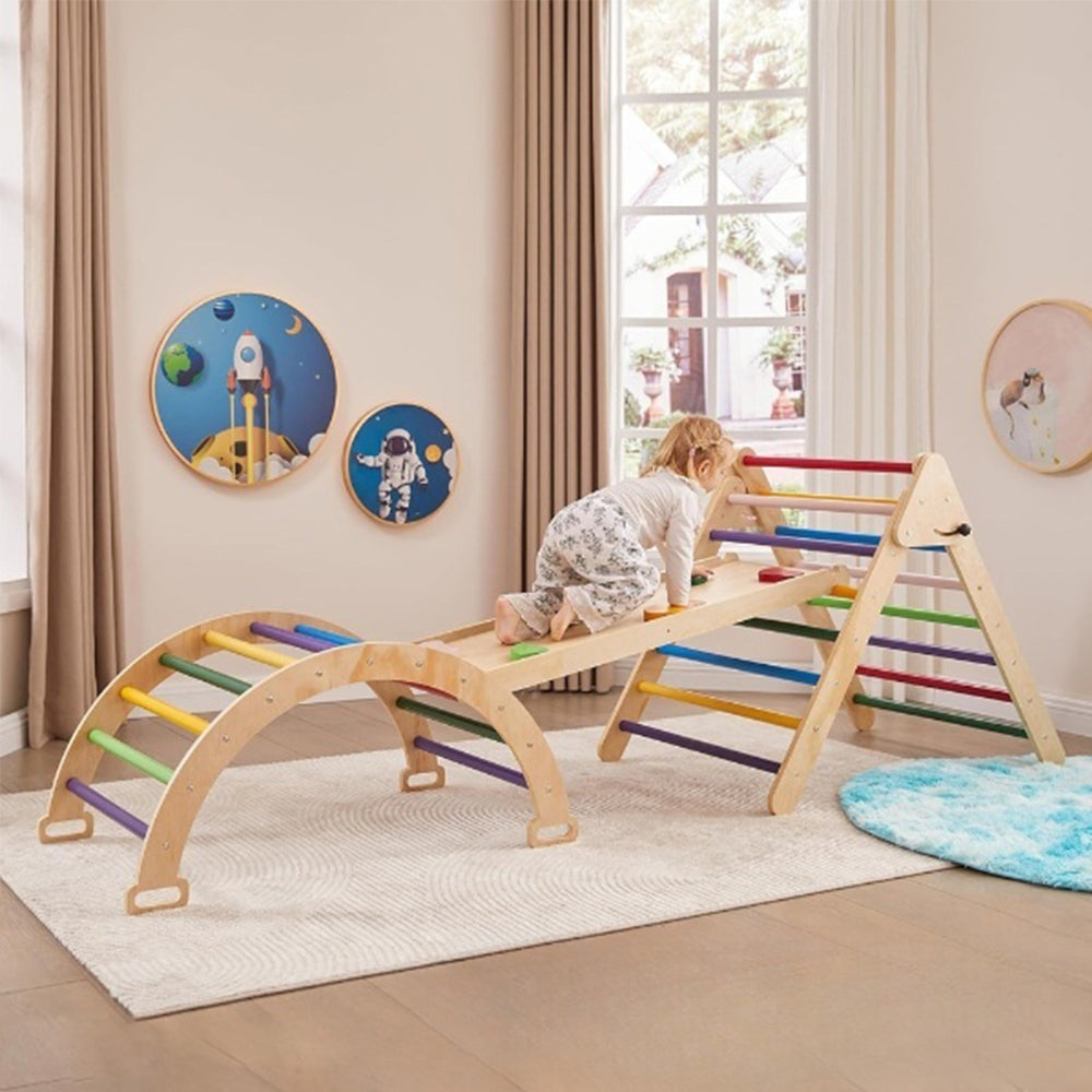 Montessori Kletterdreieck Holz 3-in-1  – Dreieck, Bogen & Rutsche