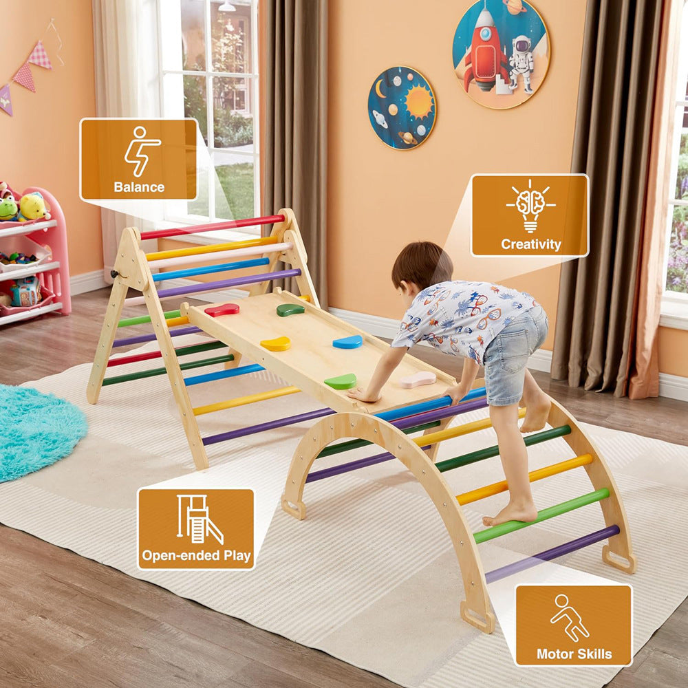Montessori Kletterdreieck Holz 3-in-1  – Dreieck, Bogen & Rutsche