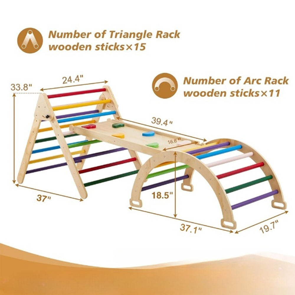 Montessori Kletterdreieck Holz 3-in-1  – Dreieck, Bogen & Rutsche