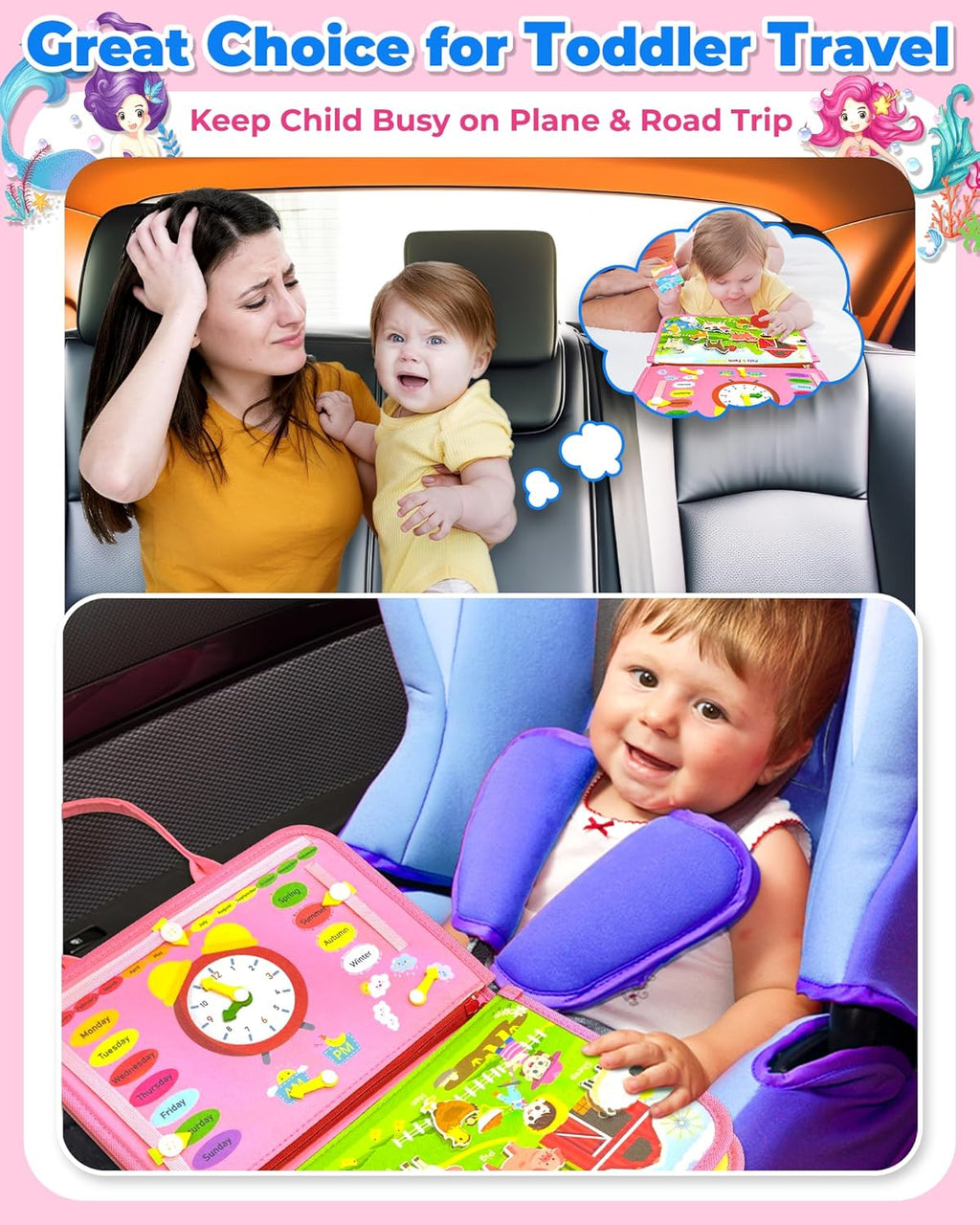 Montessori Busy Board/Quiet Book 8-seitig – Rosa Meerjungfrau