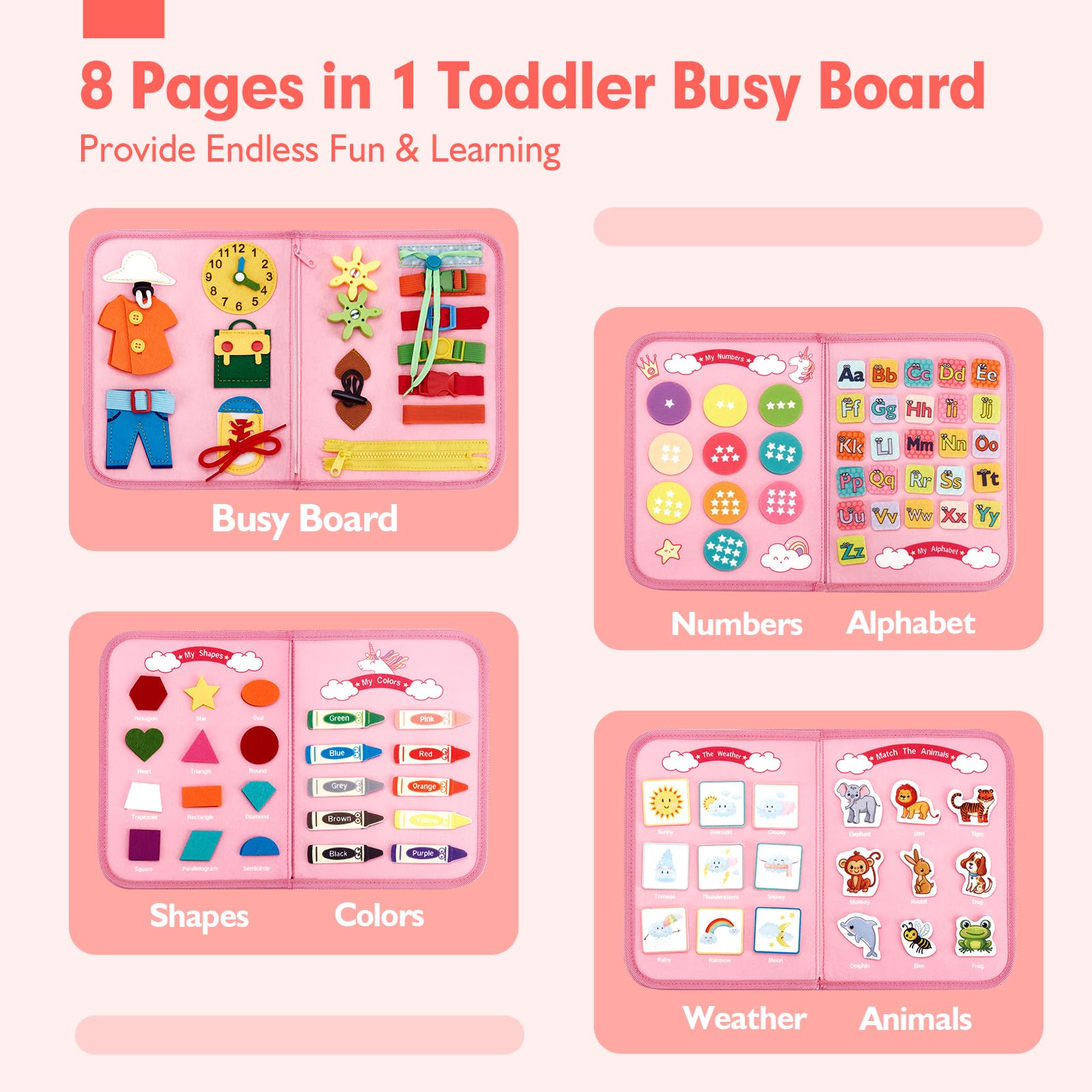 Montessori Busy Board/Quiet Book 8-seitig – Einhorn