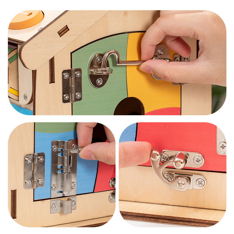 Montessori Busy House – Spielhaus aus Holz mit vielen Spielelementen
