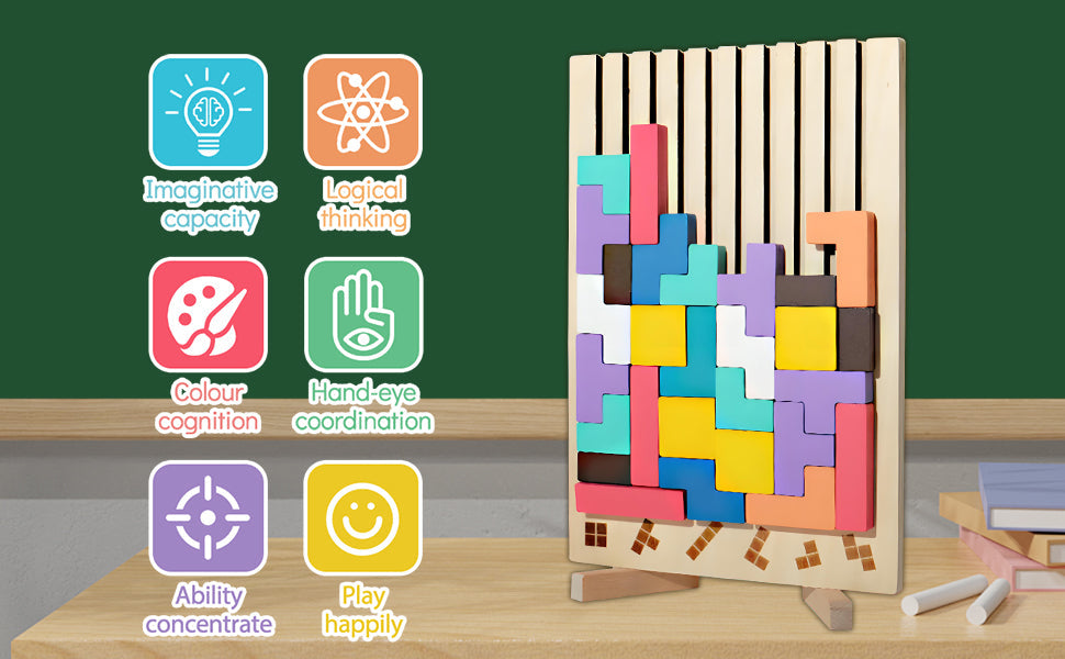 Montessori Tetris Holzpuzzle – Logikspiel ab 3 Jahren