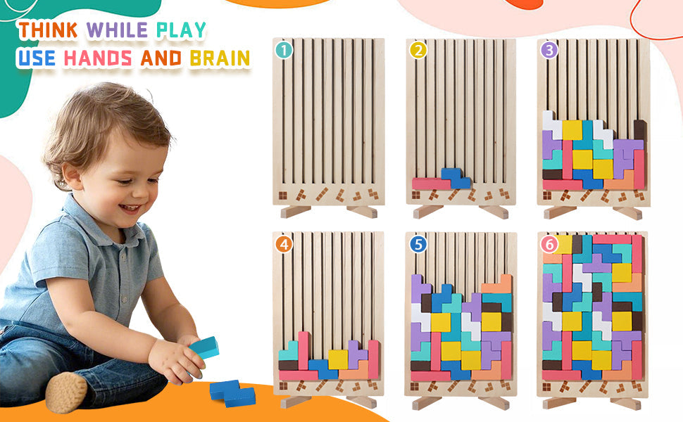 Montessori Tetris Holzpuzzle – Logikspiel ab 3 Jahren