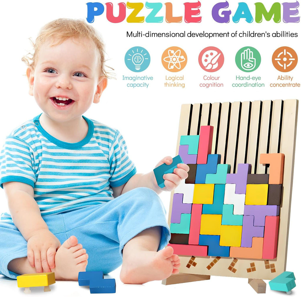Montessori Tetris Holzpuzzle – Logikspiel ab 3 Jahren
