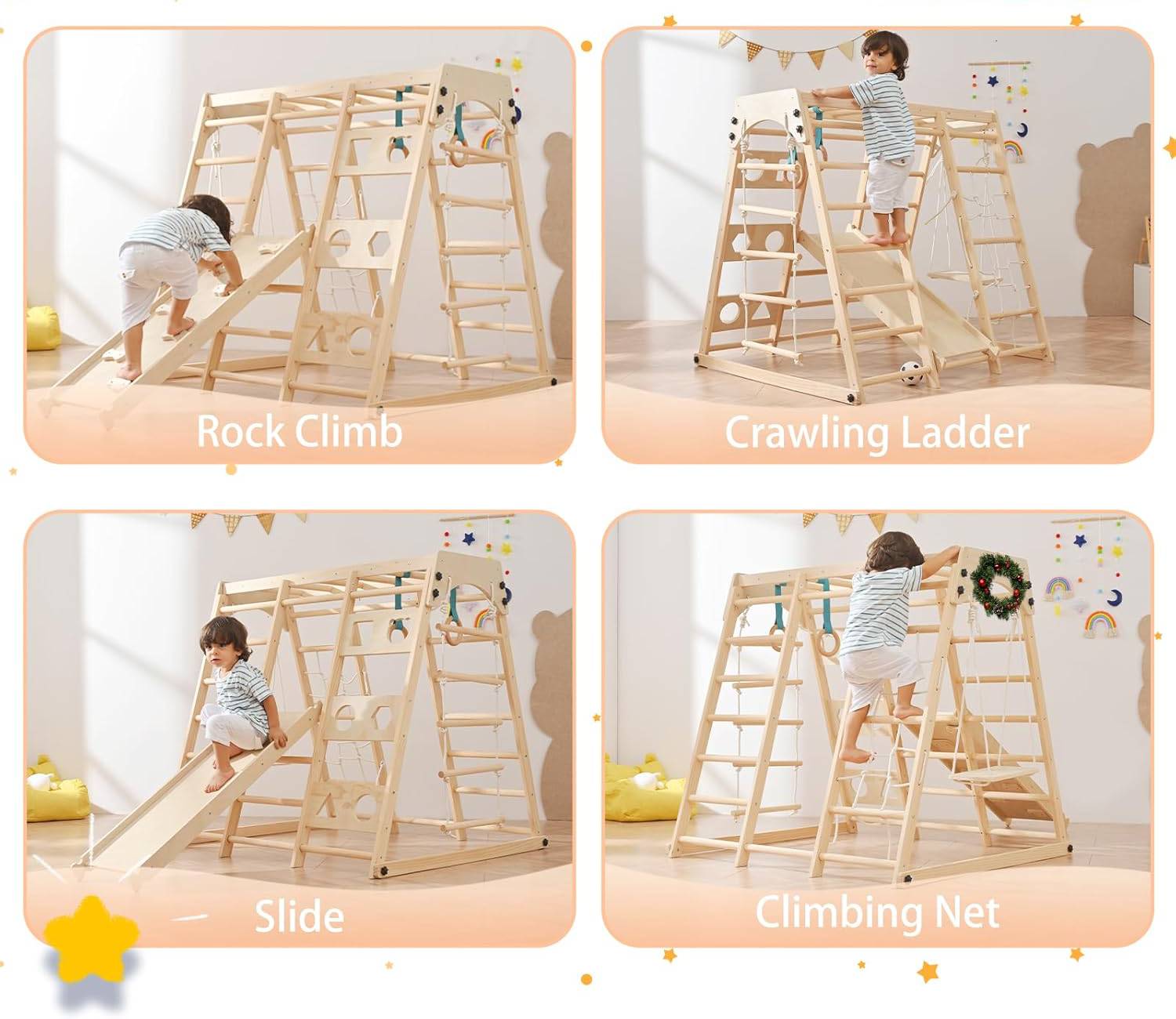 Montessori Klettergerüst mit Rutsche & Schaukel