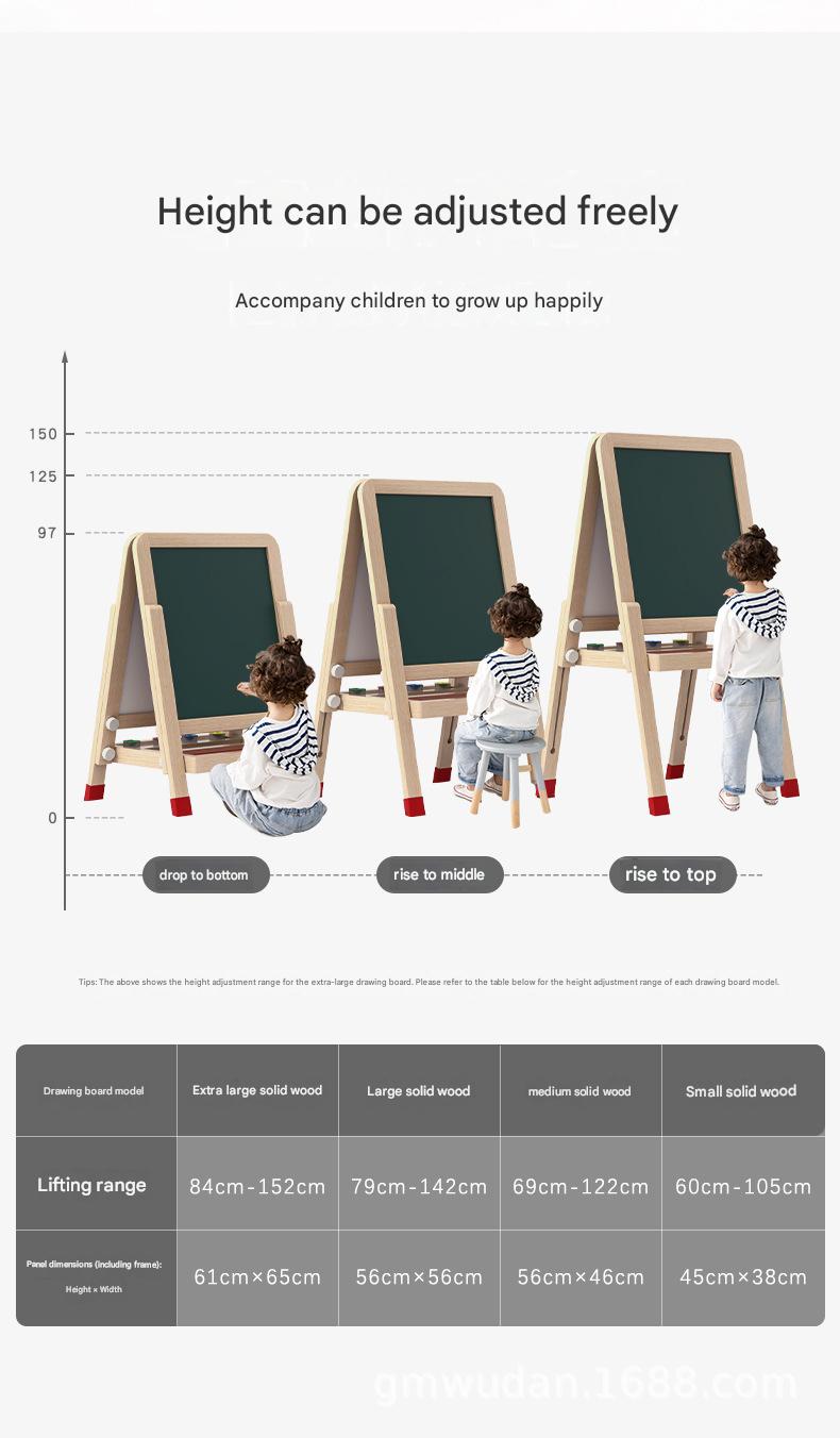 Montessori Kinderstaffelei aus Holz – Höhenverstellbare Maltafel mit Whiteboard & Kreidetafel