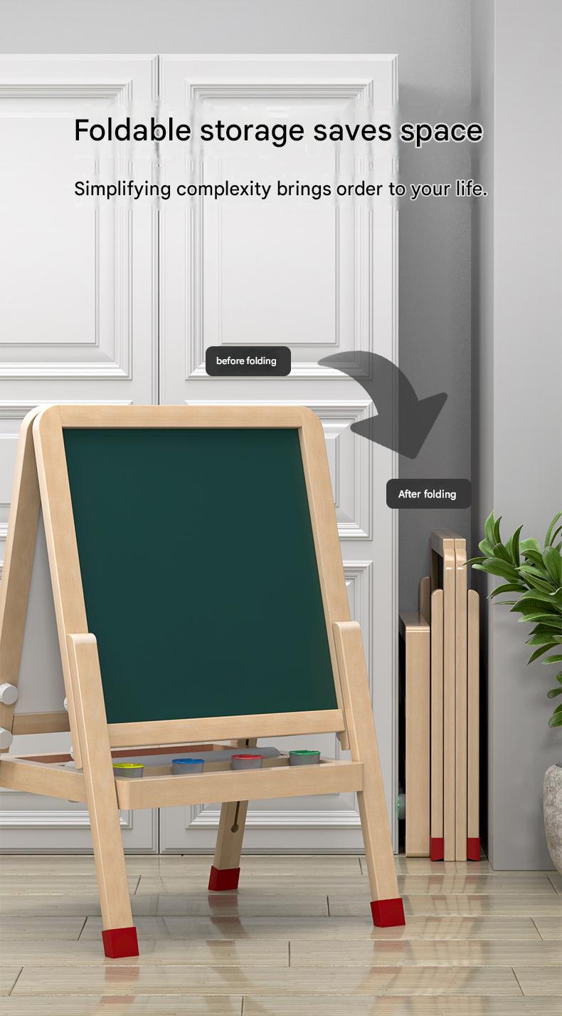 Montessori Kinderstaffelei aus Holz – Höhenverstellbare Maltafel mit Whiteboard & Kreidetafel