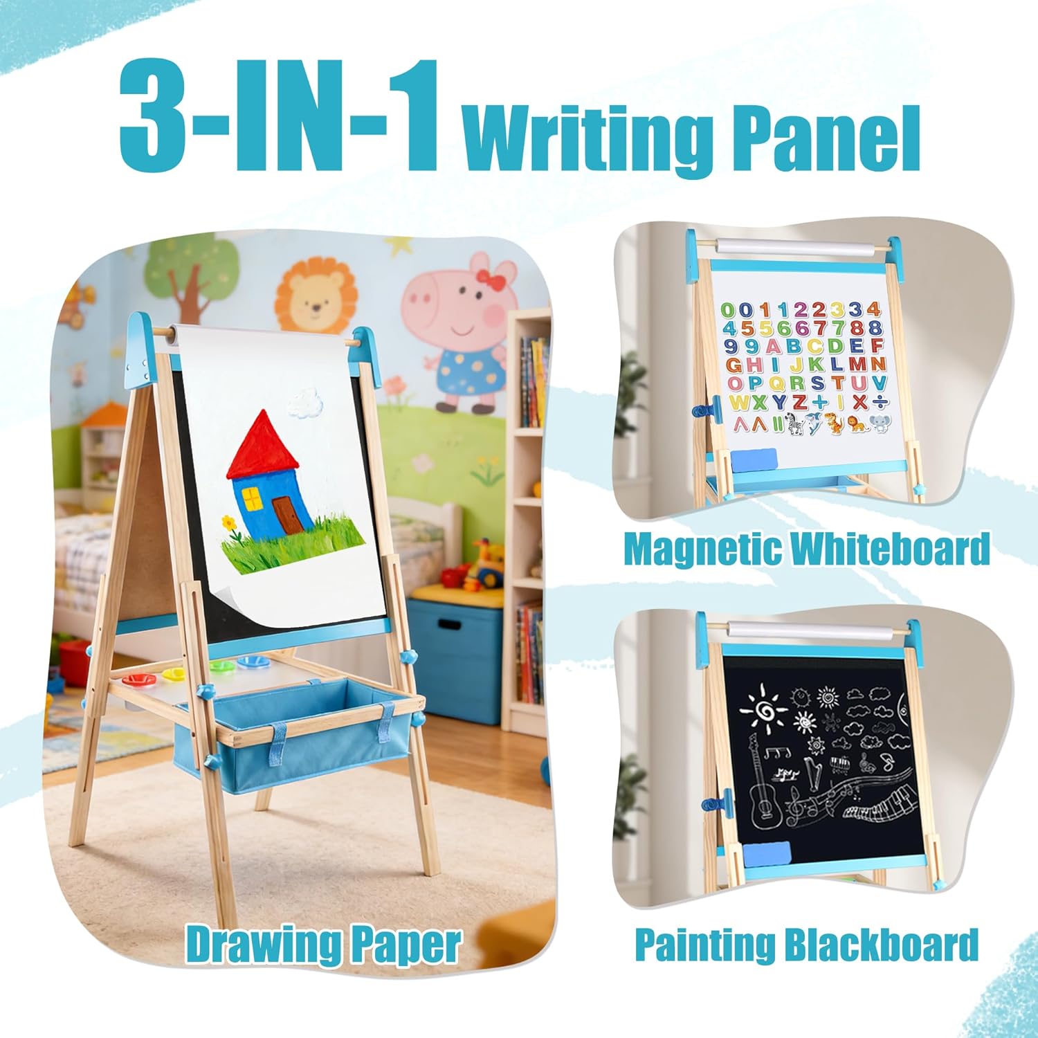 Montessori Kinderstaffelei Holz – 2-in-1 Tafel & Whiteboard