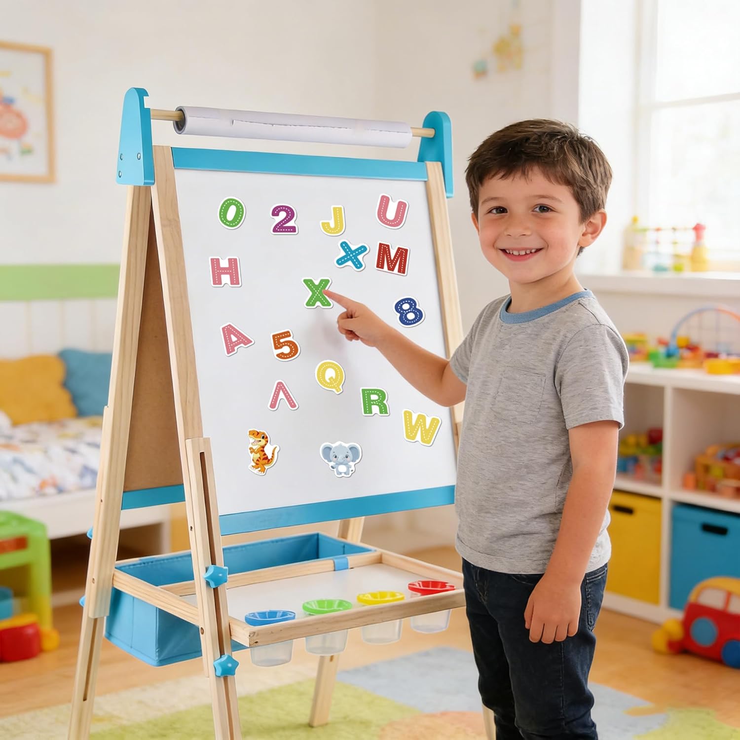 Montessori Kinderstaffelei Holz – 2-in-1 Tafel & Whiteboard