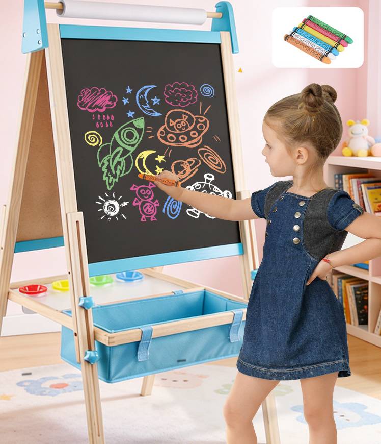 Montessori Kinderstaffelei Holz – 2-in-1 Tafel & Whiteboard