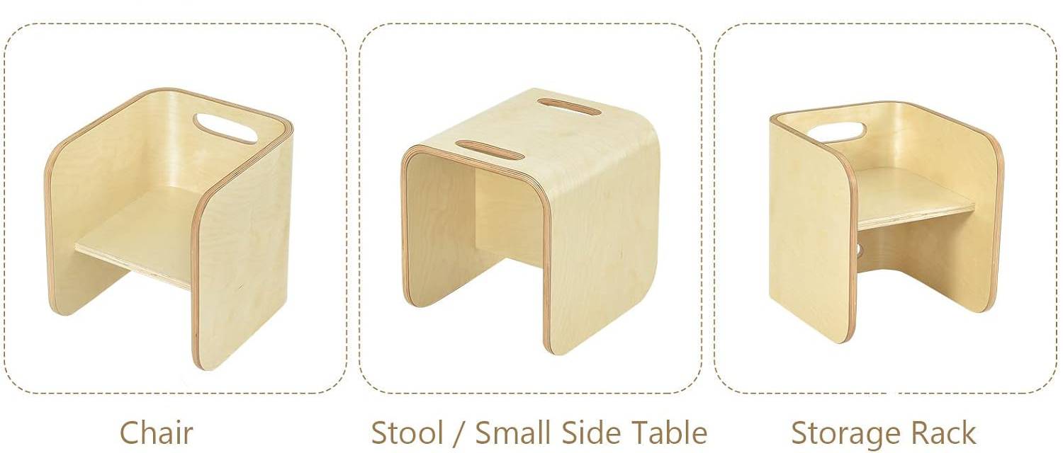 2-in-1 Montessori Kinderhocker – Stuhl, Tisch & Regal