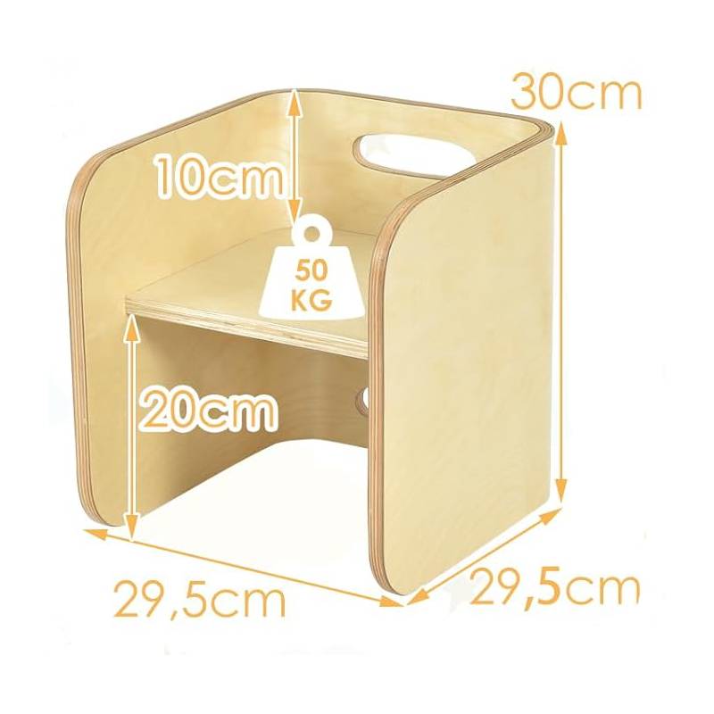 2-in-1 Montessori Kinderhocker – Stuhl, Tisch & Regal