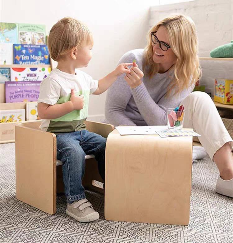 2-in-1 Montessori Kinderhocker – Stuhl, Tisch & Regal