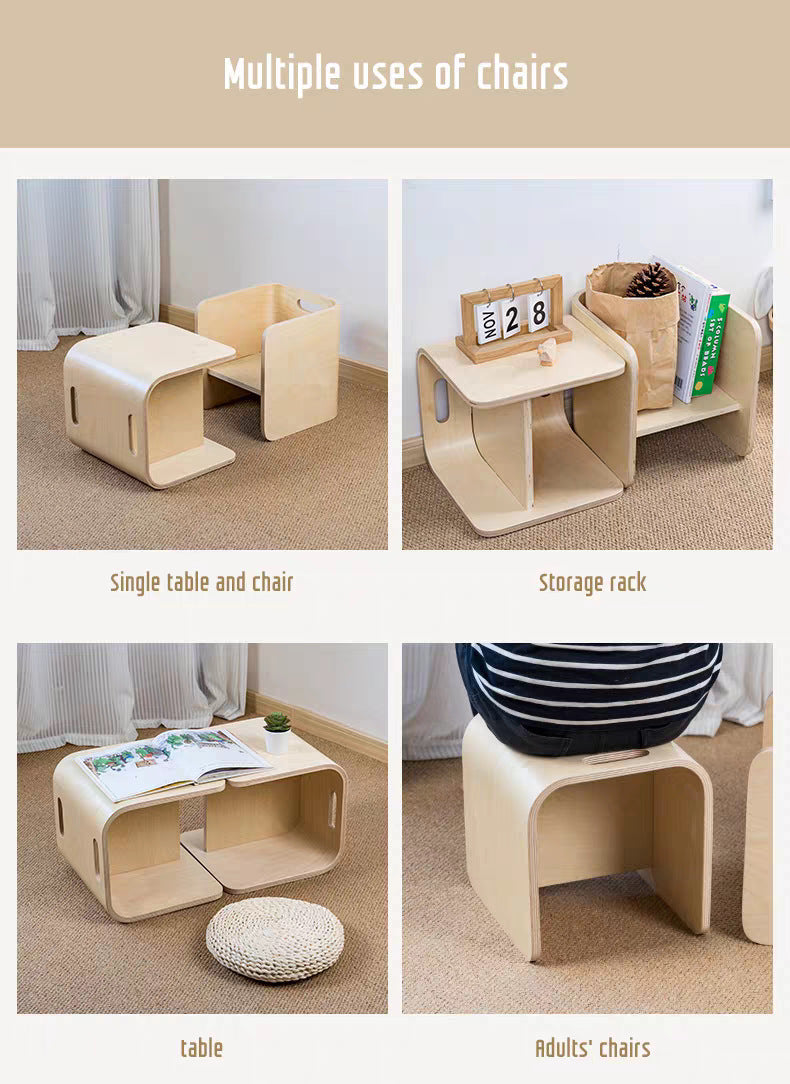 2-in-1 Montessori Kinderhocker – Stuhl, Tisch & Regal