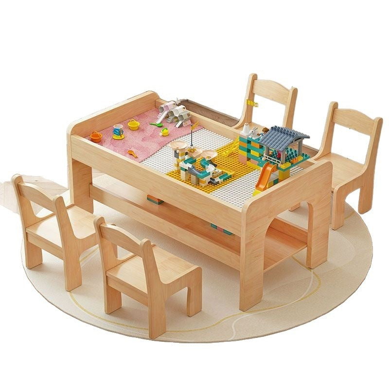 Montessori Kindertisch aus Holz – Spieltisch mit Stauraum & Stühlen