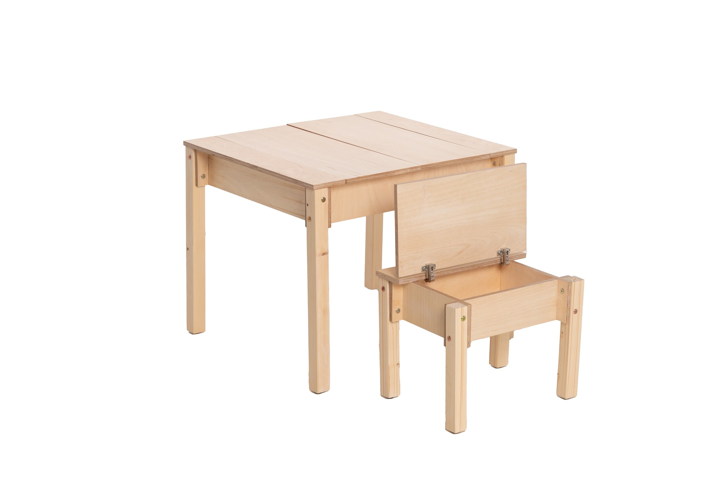 Montessori Kindertisch mit Stauraum & Hocker – Holz Schreibtisch Set für Kinder