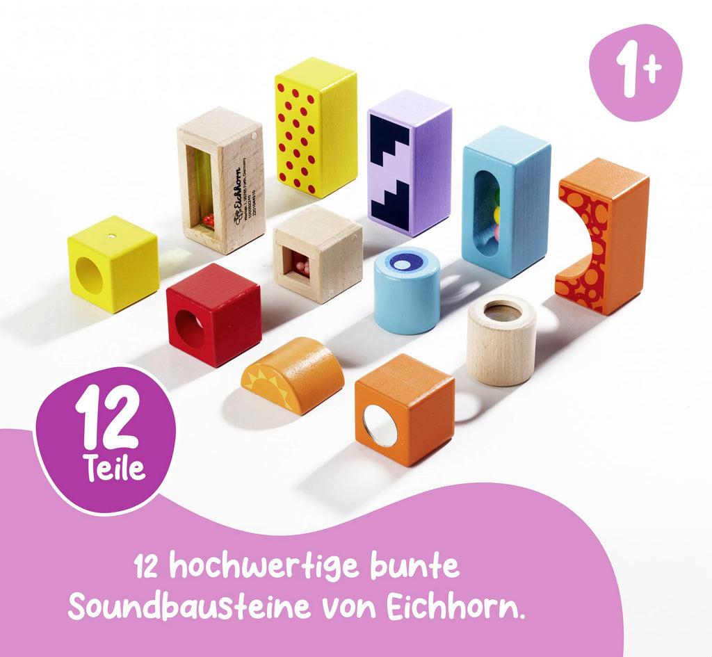 Montessori Klangbausteine aus Holz – 12 Sensorik-Bausteine ab 1 Jahr