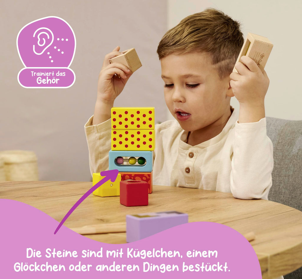 Montessori Klangbausteine aus Holz – 12 Sensorik-Bausteine ab 1 Jahr