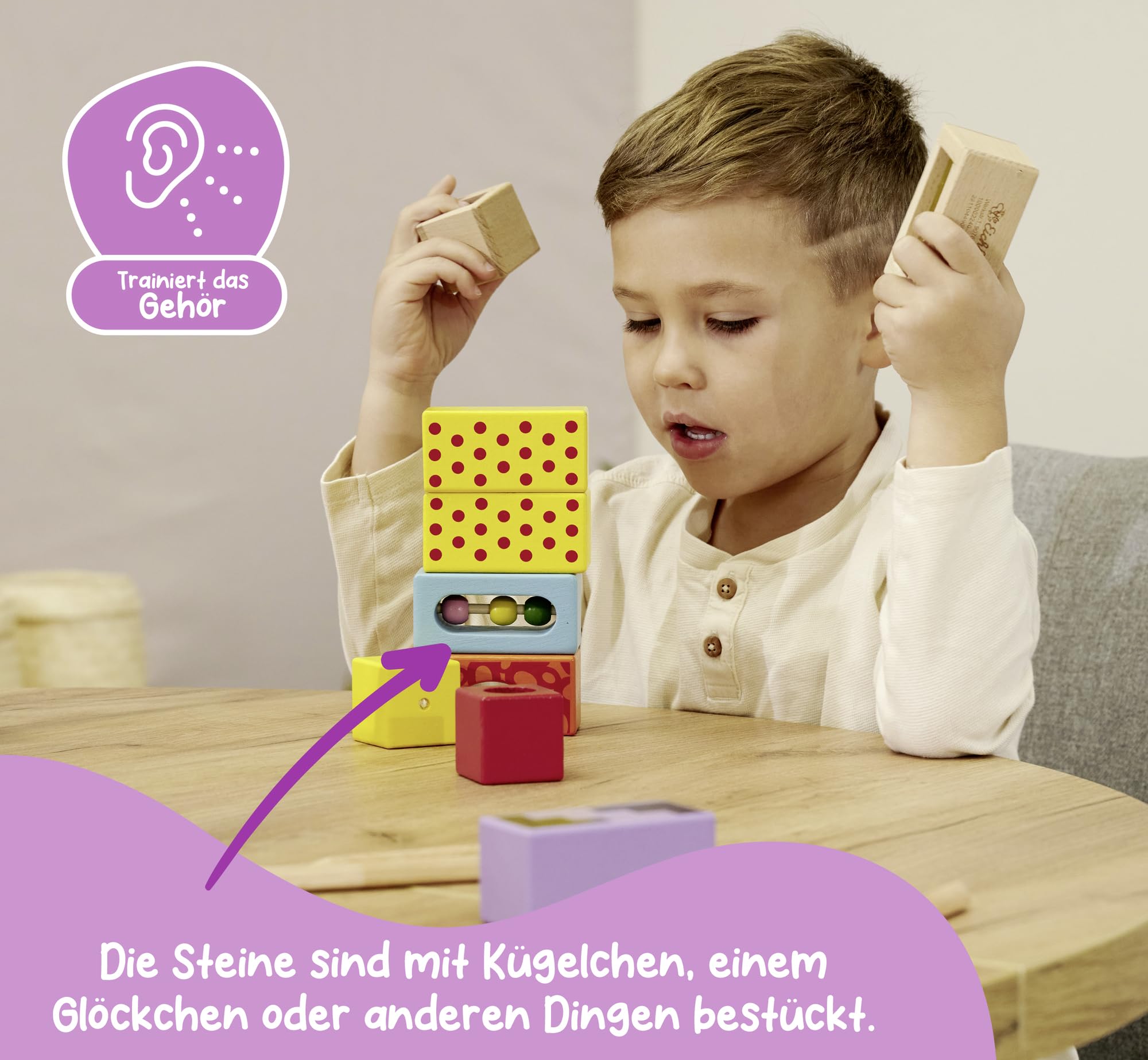 Montessori Klangbausteine aus Holz – 12 Sensorik-Bausteine ab 1 Jahr