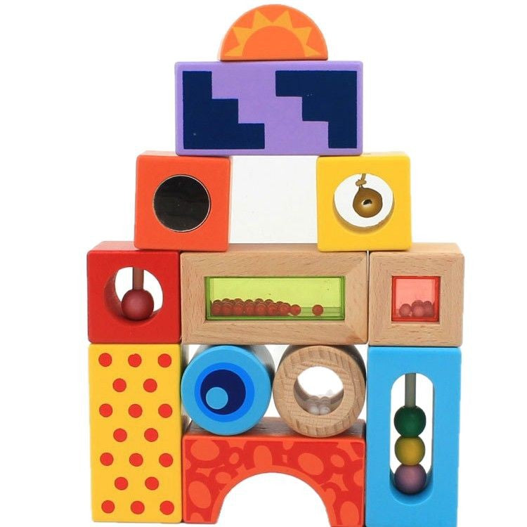 Montessori Klangbausteine aus Holz – 12 Sensorik-Bausteine ab 1 Jahr