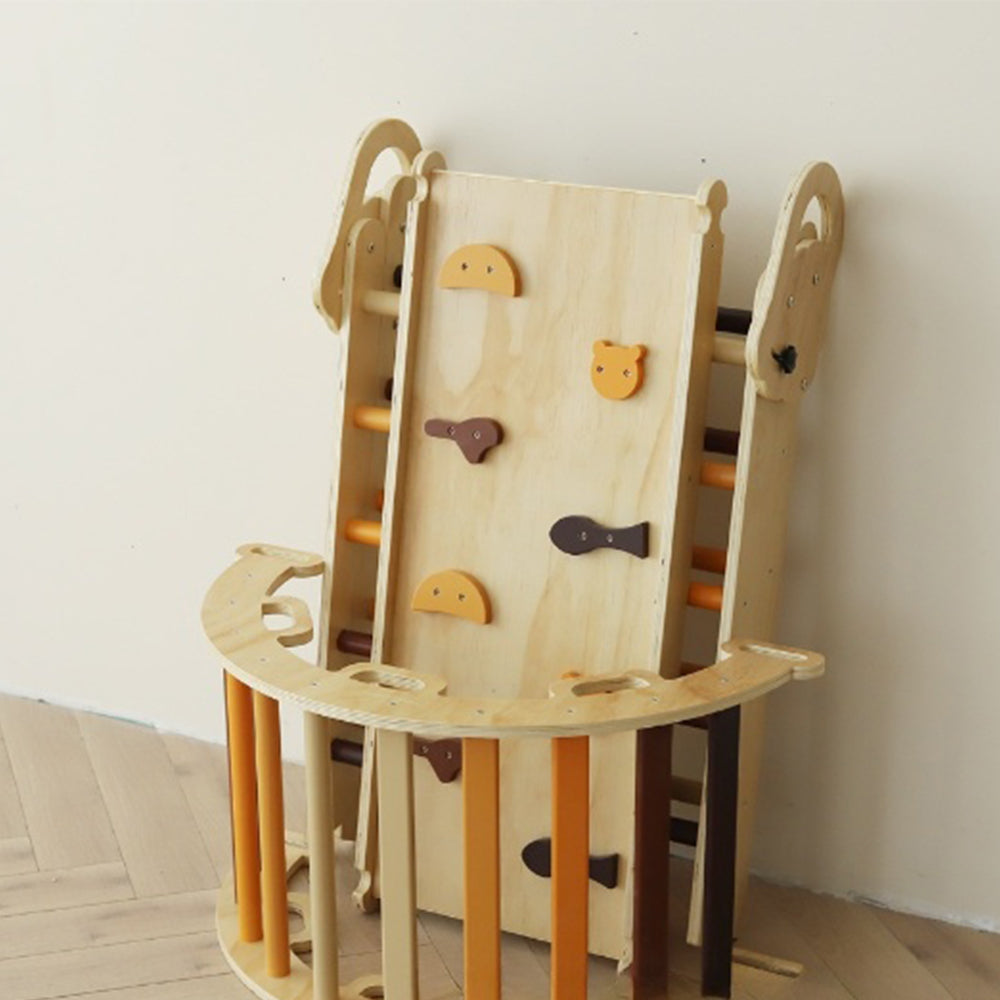 Montessori Kletterset aus Holz –  Klappbares Dreieck, Rutsche & Bogen
