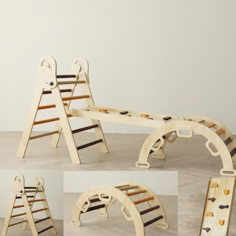 Montessori Kletterset aus Holz –  Klappbares Dreieck, Rutsche & Bogen