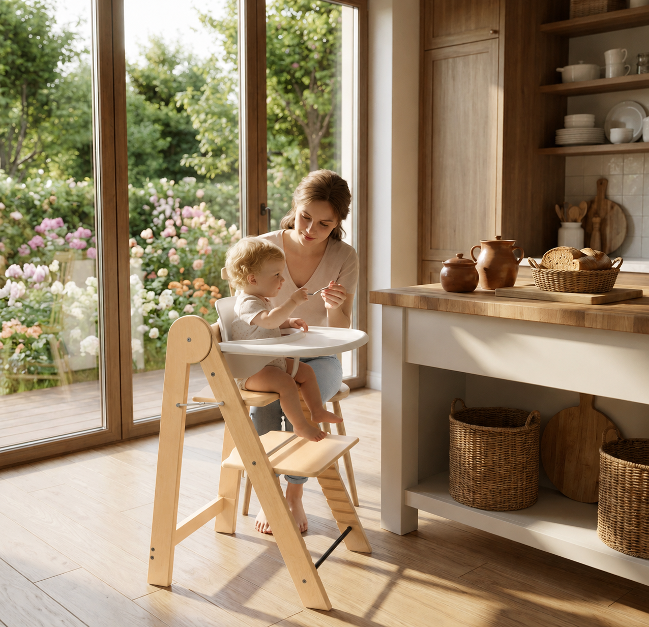Klappbarer Kinderhochstuhl aus Holz – Mitwachsend & Höhenverstellbar