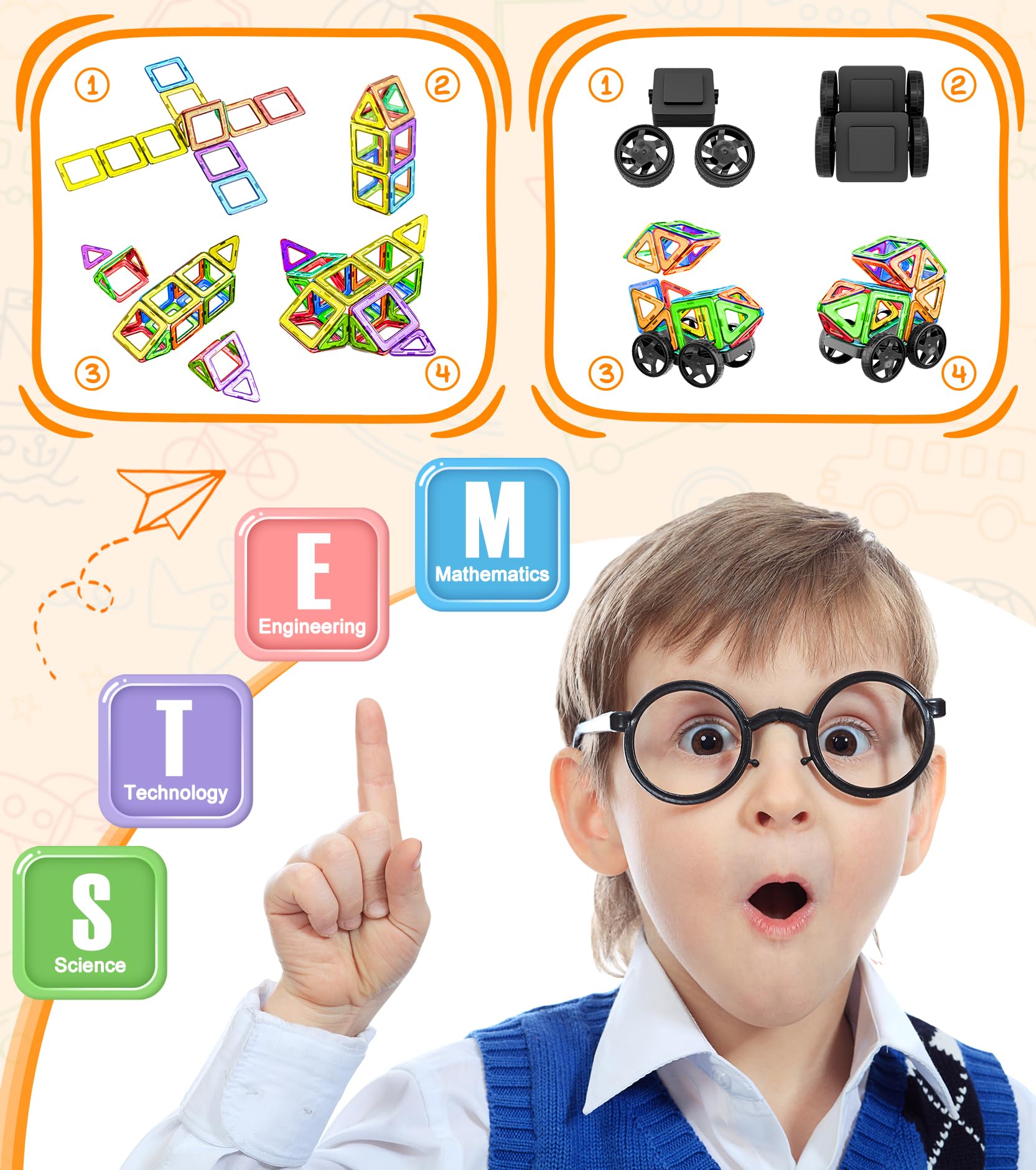 Montessori Magnetische Bausteine – 72 Teile Magnetspielzeug ab 3 Jahre