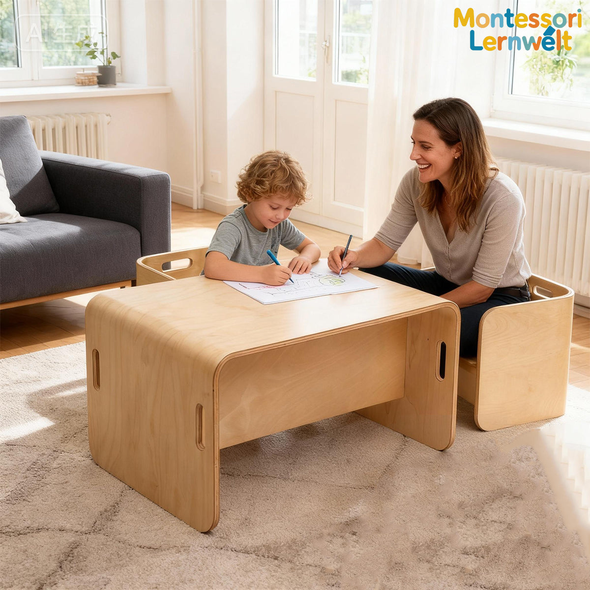 Montessori Tisch- & Stuhlset aus Holz – für langfristige Nutzung wandelbar