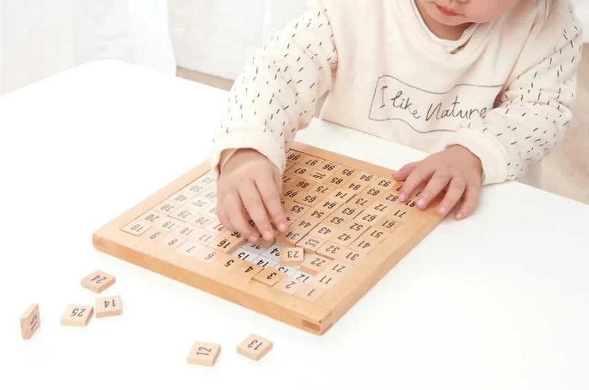 Montessori Zahlenbrett 1–100 aus Holz – Lernspiel für Zahlenverständnis & Logik