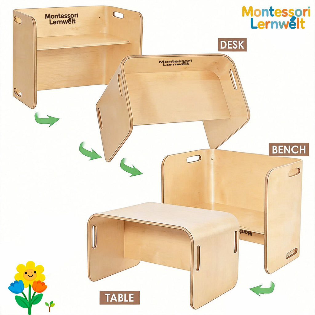 Montessori Tisch- & Stuhlset aus Holz – für langfristige Nutzung wandelbar