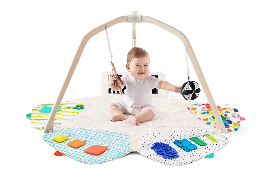 Montessori Spielbogen Holz – 5 Zonen & 6 Sensorik-Spielzeuge
