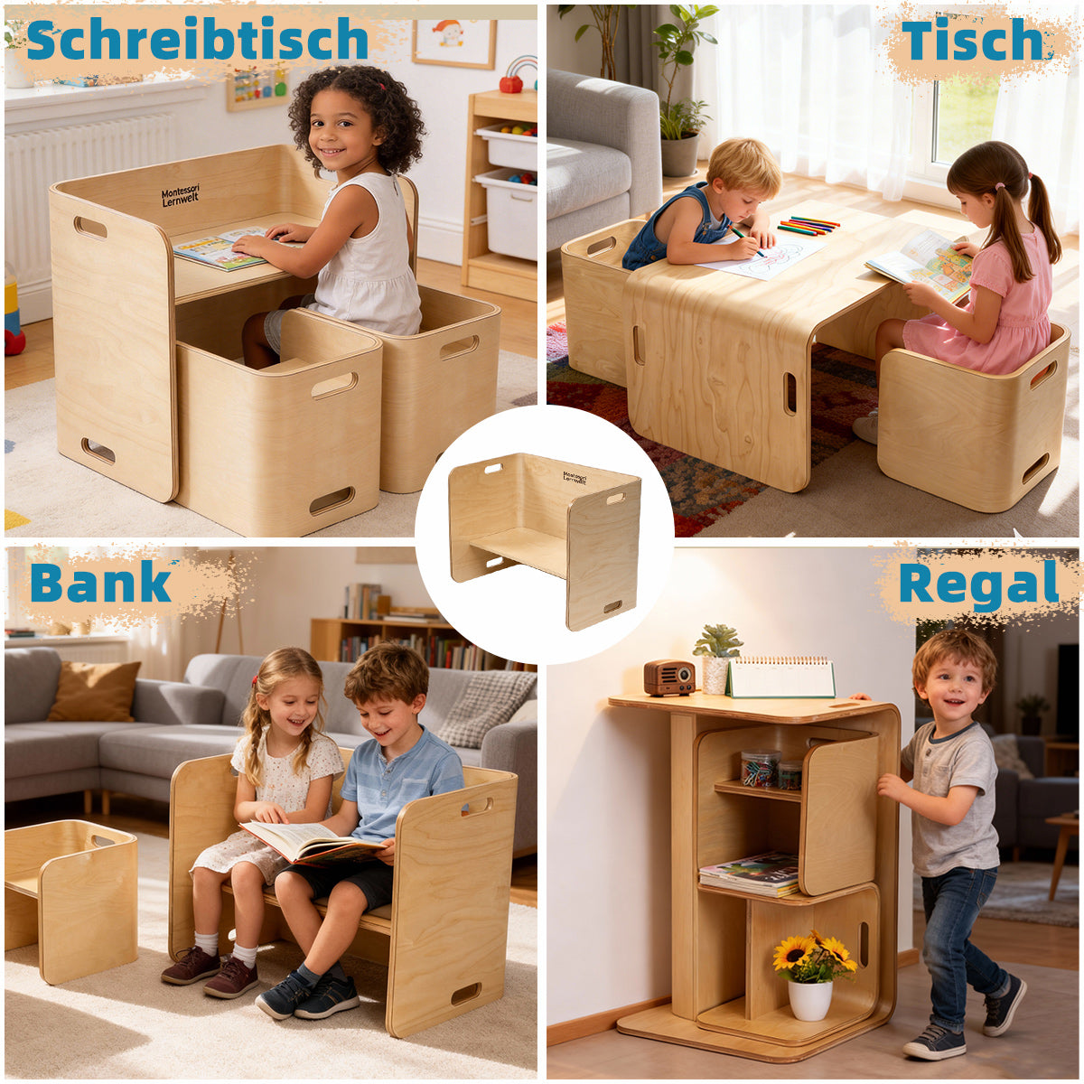 Montessori Tisch- & Stuhlset aus Holz – für langfristige Nutzung wandelbar