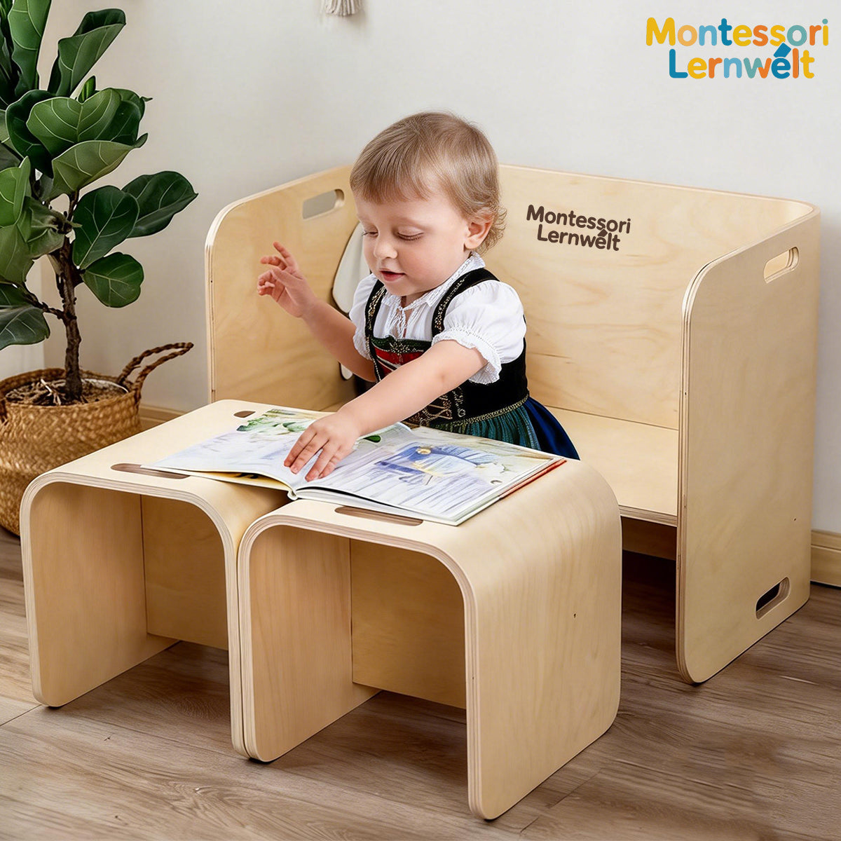Montessori Tisch- & Stuhlset aus Holz – für langfristige Nutzung wandelbar